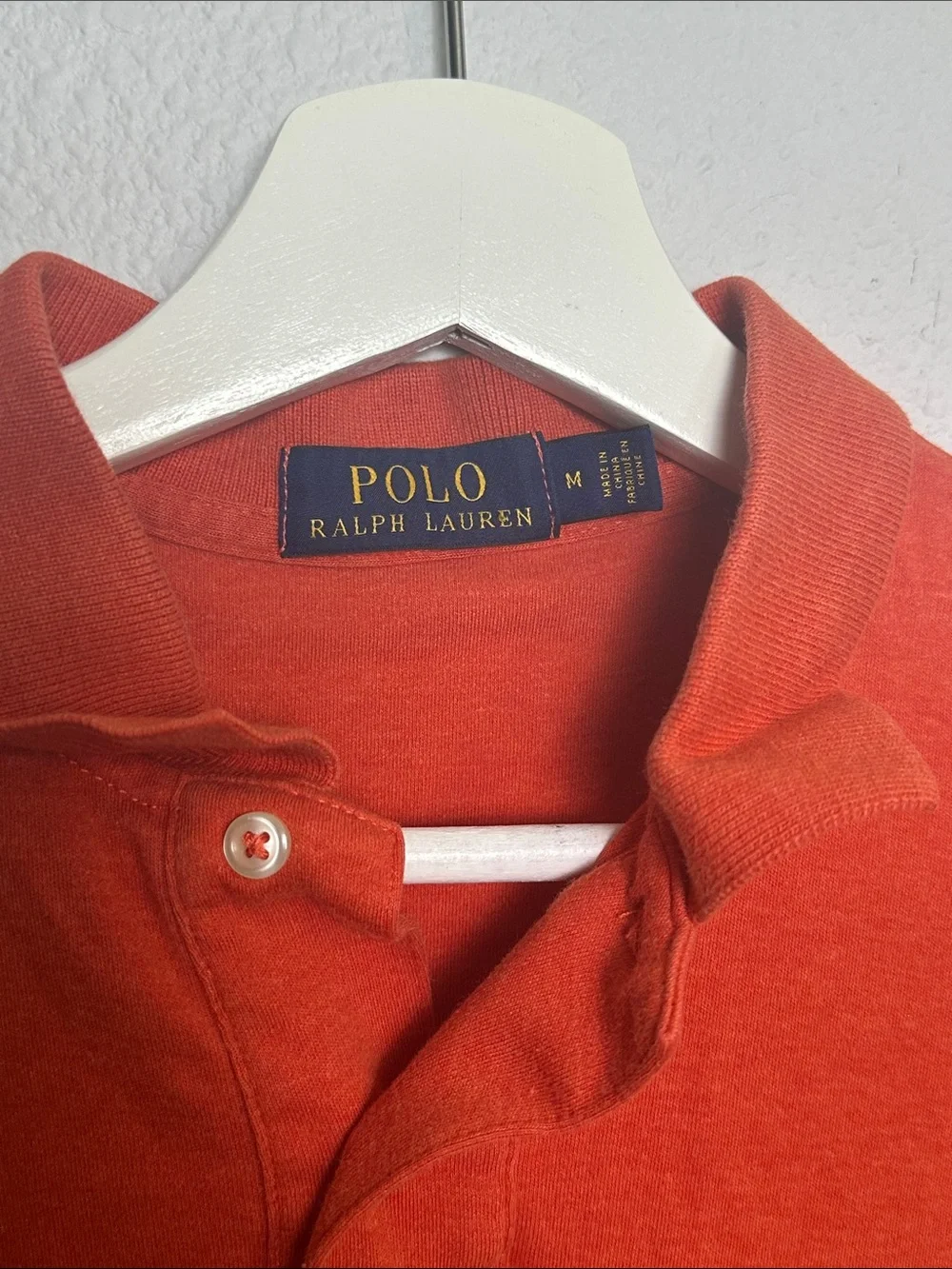 Polo Ralph Lauren Polo Shirt Mens Medium Orange Navy Pony Short Sleeve Preppy